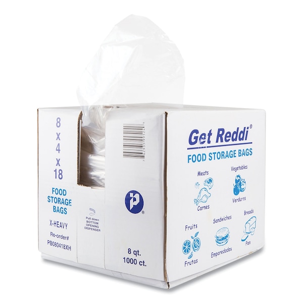 Integrated Bagging Systems Food and Utility Bags, 8 qt, 1.2 mil, 8" x 18", Clear, PK1000 PB080418XH - main